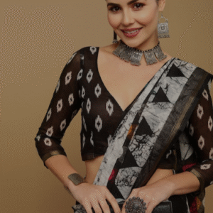 Ethnic Motifs Printed Zari Ikat Sarees